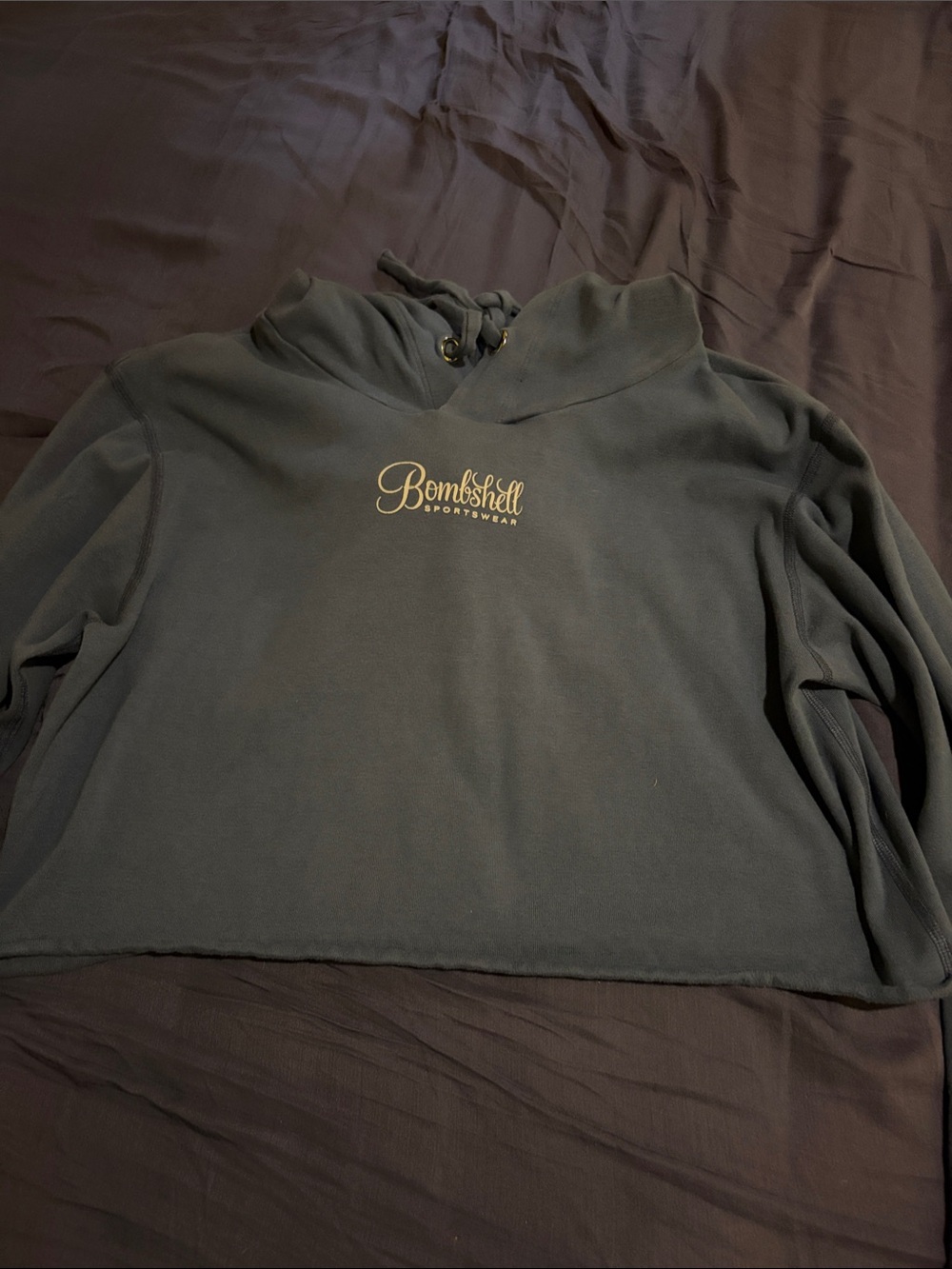 Bombshell Sportswear Cropped Hoodie in navy blue with Gold Logo